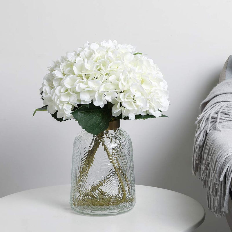 Kisflower 6pcs White Hydrangea Artificial Flowers - Faux Hydrangea Flowers, Fake Silk Flowers for Table Centerpiece, Silk Hydrangea Flowers with Stems for Home Wedding Party Decor - Image 2